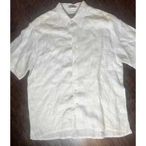 Mens 100% Linen Shirt Large White Coastal Resort Beach Summer Button Up